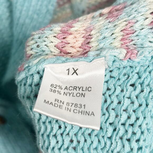 90s GIZEL Knit Cardigan Size 1X Button Snaps Crochet‎ Detail Acrylic Stretch - Picture 10 of 13